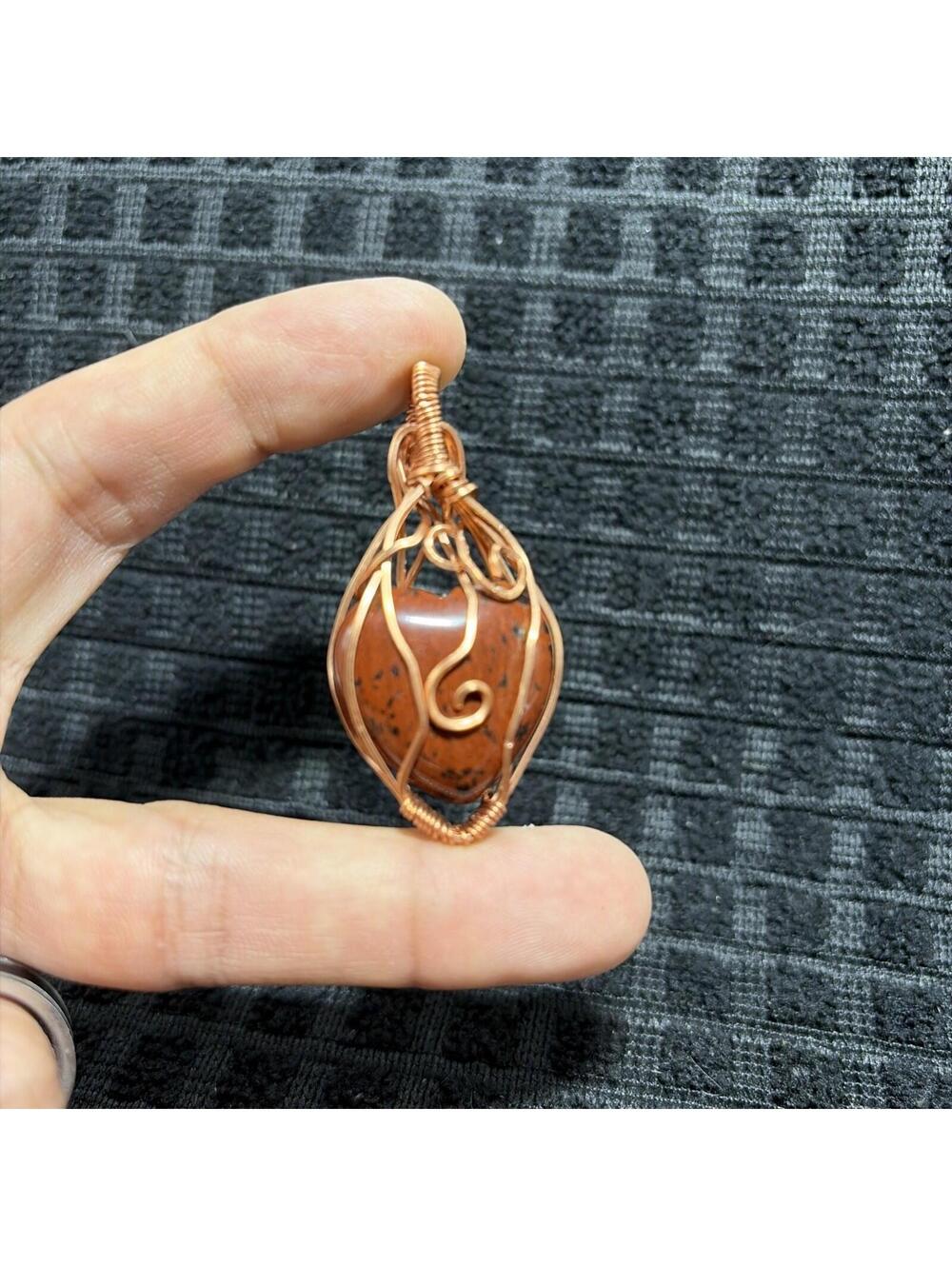 Copper Wire Wrapped Heart Pendant Handmade Boho Healing Crystal Jewelry